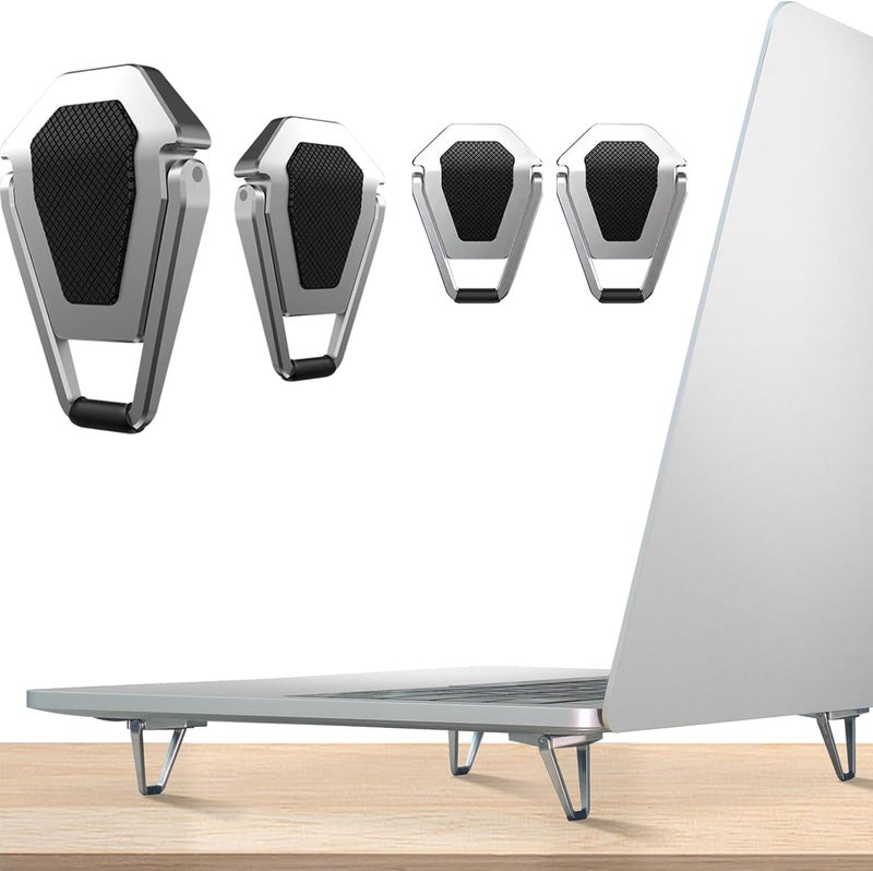 CERLINK 4Pcs Mini Laptop Stand for Desk Holder Computer Portable Foldable Adjustable Notebook Stands, Aluminium Metal MacBook Stand, Compatible with 10-15.6 Inch Laptops, iPad-Silver - Image 1