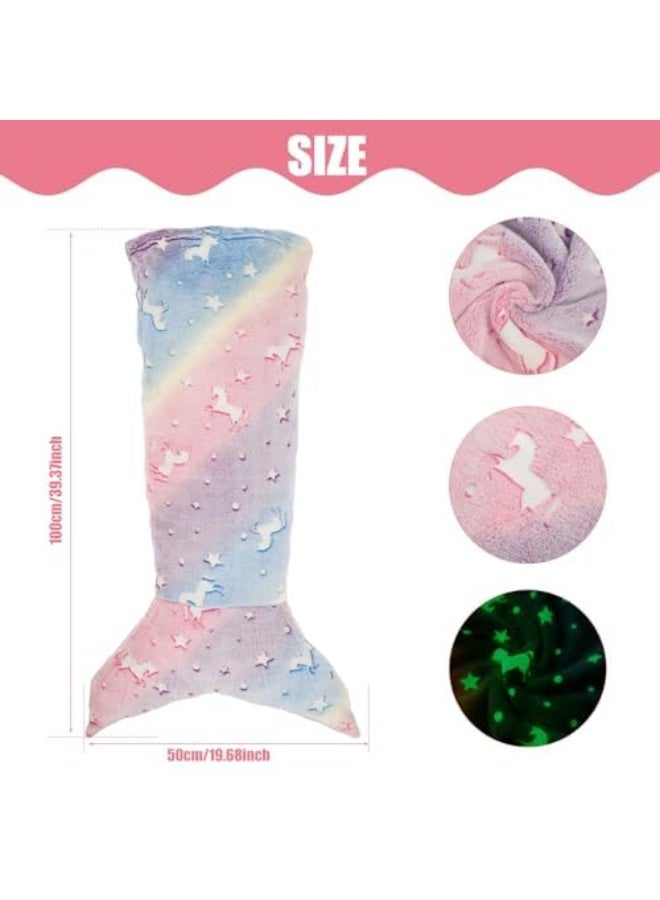 كوفوز بطانية ذيل حورة البحر للأطفال ، التوهج في الظلام ، بطانية حورة البحر الفلانيل الوحيد القرن المضيء ، بطانية ذيل حورة البحر للأطفال رمي بطانية للأطفال (19 "× 39 ") - Image 2