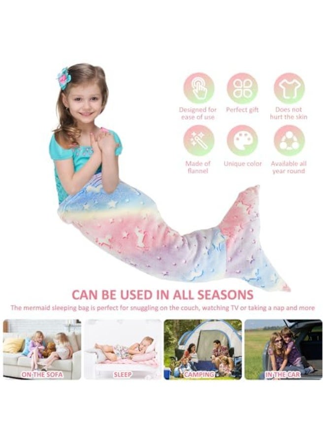 كوفوز بطانية ذيل حورة البحر للأطفال ، التوهج في الظلام ، بطانية حورة البحر الفلانيل الوحيد القرن المضيء ، بطانية ذيل حورة البحر للأطفال رمي بطانية للأطفال (19 "× 39 ") - Image 5