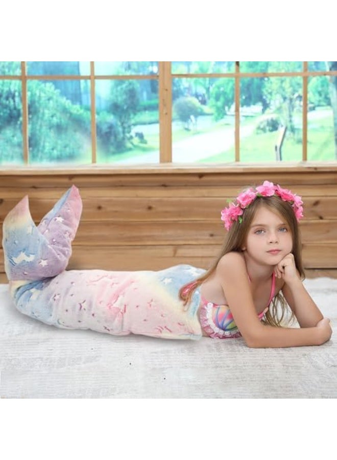 كوفوز بطانية ذيل حورة البحر للأطفال ، التوهج في الظلام ، بطانية حورة البحر الفلانيل الوحيد القرن المضيء ، بطانية ذيل حورة البحر للأطفال رمي بطانية للأطفال (19 "× 39 ") - Image 4