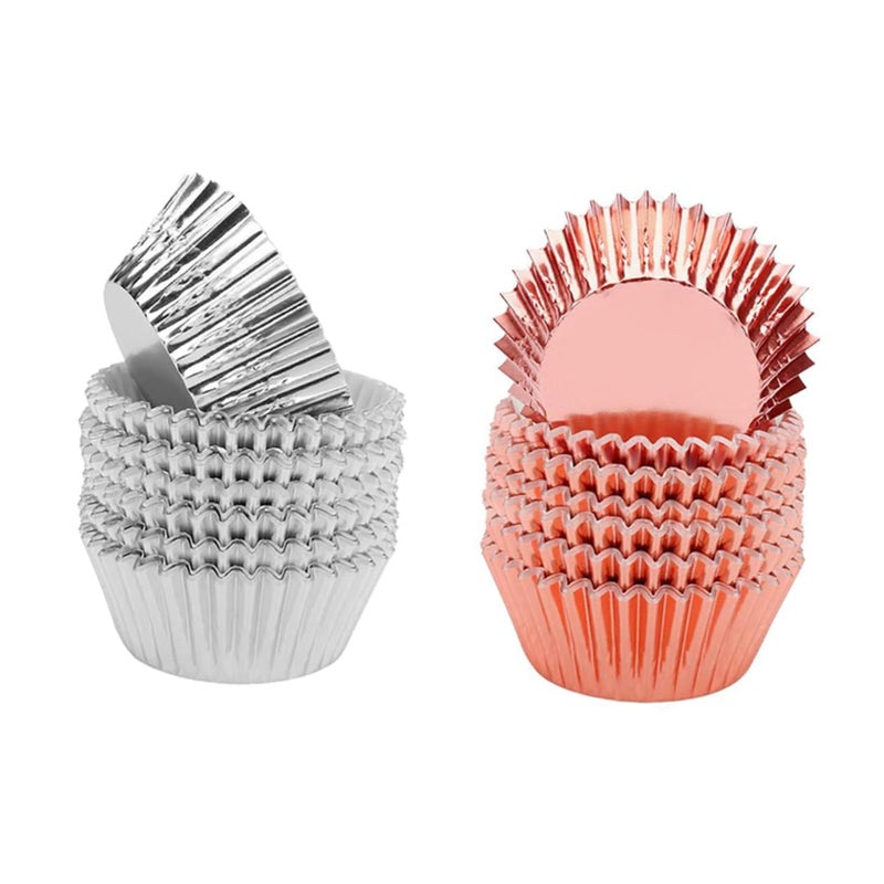 Thickened Foil Muffin Cups 200pcs Greaseproof Cupcake Liners Silver Rose Gold - Image 2