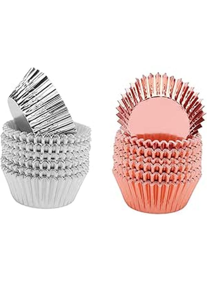 Thickened Foil Muffin Cups 200pcs Greaseproof Cupcake Liners Silver Rose Gold - Image 1