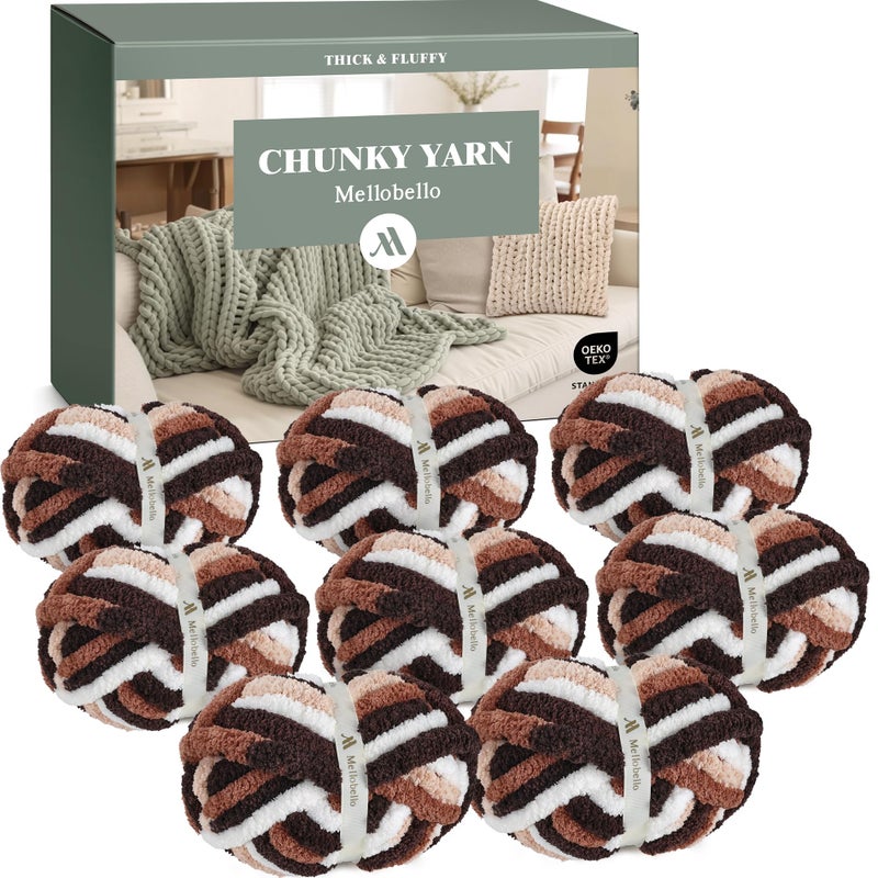 mellobello Jumbo Chunky Yarn for Hand Knitting - Super Thick Chenille Chunky Yarn for Crocheting - Extra Soft Bulky Fluffy Blanket Big Yarns 8 Jumbo Pack (27yds,8 oz Each Skein) - Image 1