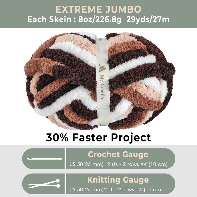 mellobello Jumbo Chunky Yarn for Hand Knitting - Super Thick Chenille Chunky Yarn for Crocheting - Extra Soft Bulky Fluffy Blanket Big Yarns 8 Jumbo Pack (27yds,8 oz Each Skein) - Image 3