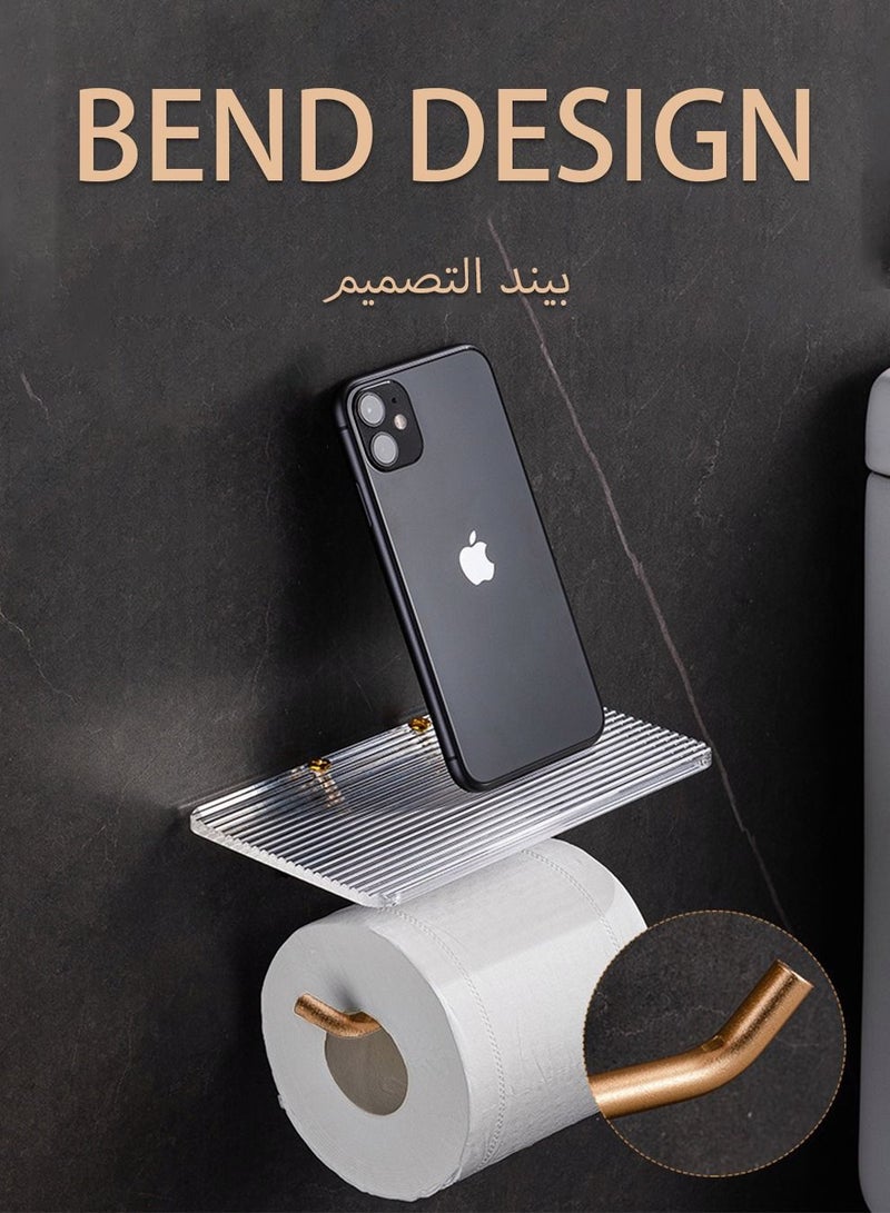 UNUNS Wall Mounted Self-adhesive Toilet Paper Holder with Phone Shelf ,Waterproof Golden,Toilet Roll Storage Dispenser - Image 3