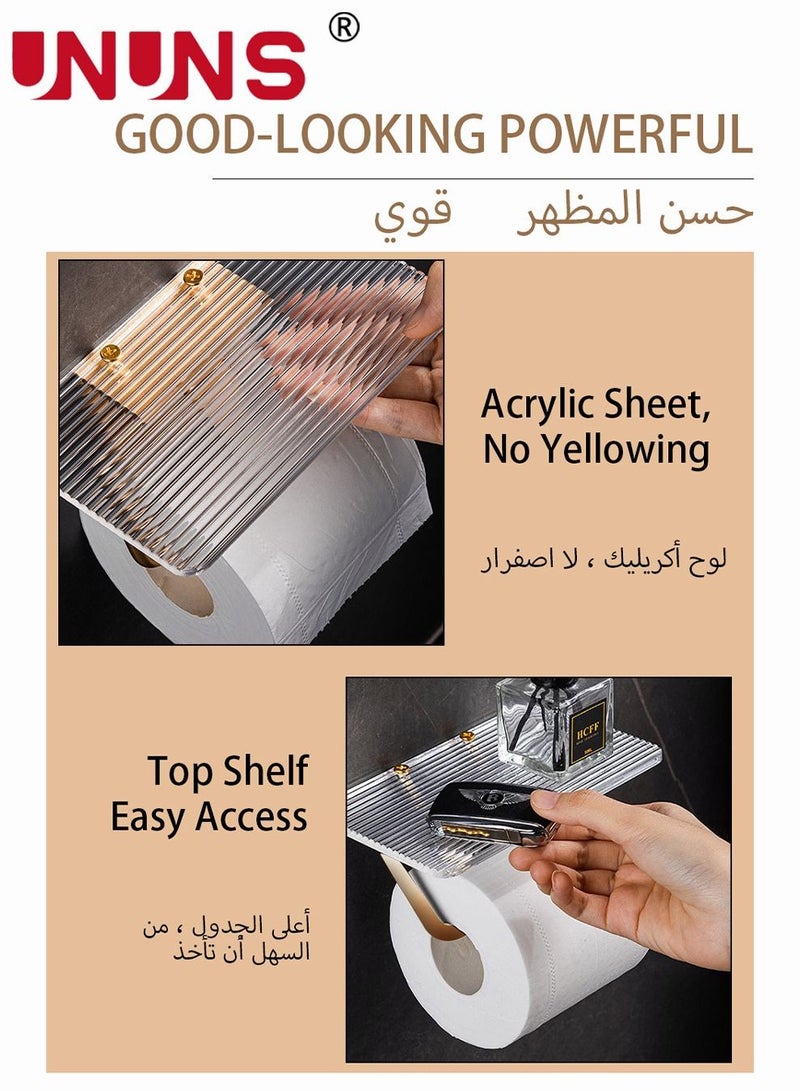 UNUNS Wall Mounted Self-adhesive Toilet Paper Holder with Phone Shelf ,Waterproof Golden,Toilet Roll Storage Dispenser - Image 2