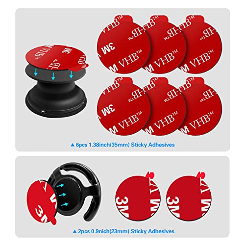 volport 3M Sticky Adhesive Replacement Parts for Pops Socket Base, 6pcs 1.38 Circle Double Sided Tape for Collapsible Grip Stand's Back, 2pcs VHB Sticker Pads for Car Socket Mount & Cell Phone Magnetic Holder - Image 3