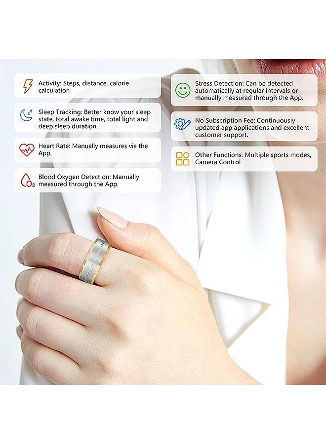 OLO Fitness Tracker Smart Ring for Men Women, Step Counter Heart Rate Oxygen Sleep Tracker Health Ring, Waterproof Long Battery Life Smart Rings Compatible with iOS & Android (Silver + Side Gold, 20.7mm) - Image 2