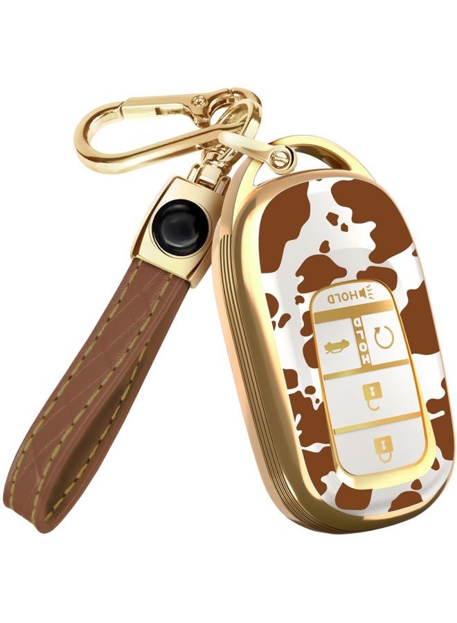 Lucrum Compatible with Honda Key Fob Cover & Leather Keychain - TPU Keyfob Case for Accord Civic CR-V SE LX HR-V Pilot (2022-2025) - Cow Vibe - Image 1