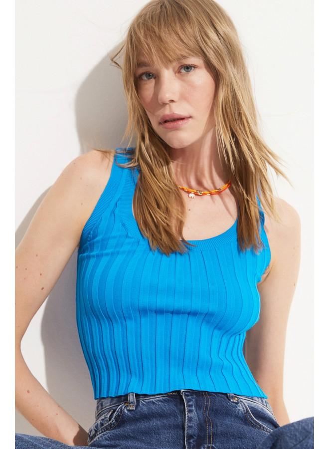 June Thick Strappy Ribbed Tank Top Blue - Image 1