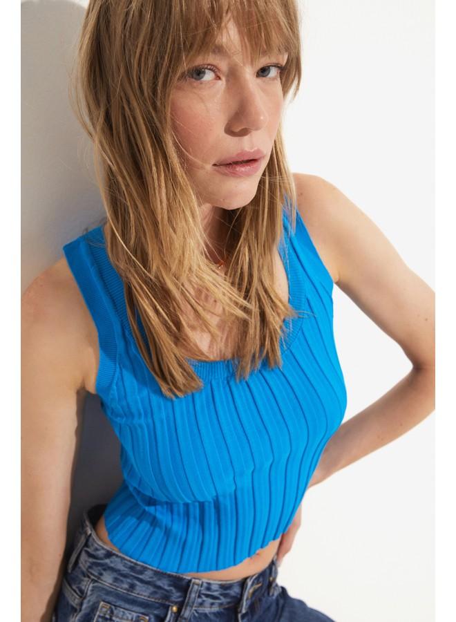 June Thick Strappy Ribbed Tank Top Blue - Image 4