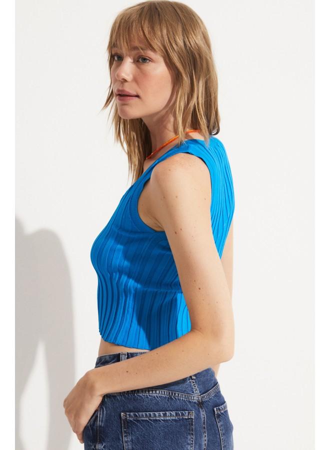 June Thick Strappy Ribbed Tank Top Blue - Image 5