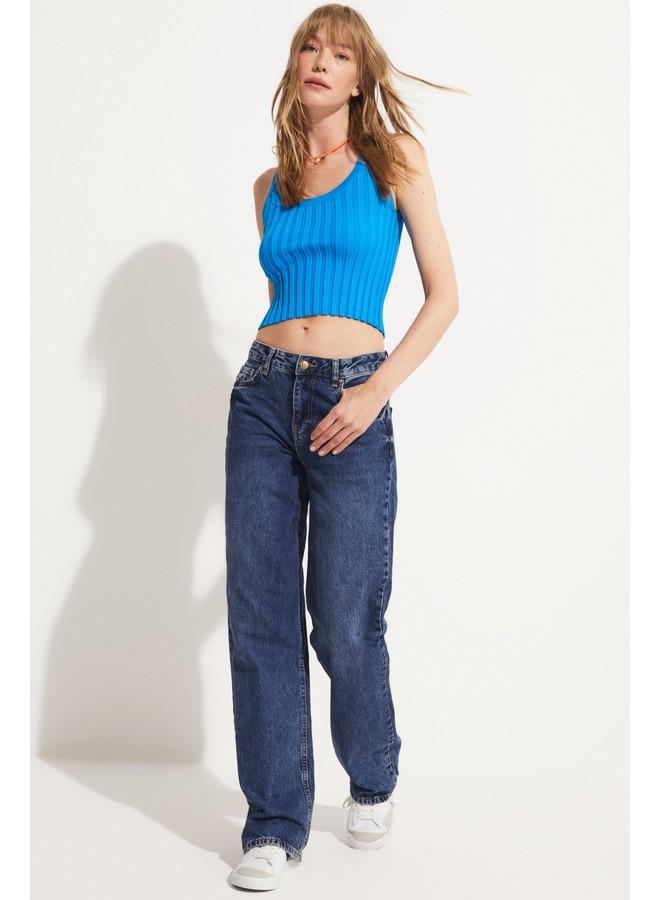 June Thick Strappy Ribbed Tank Top Blue - Image 2