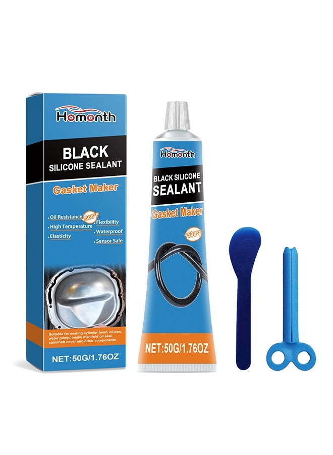 Homonth Black Silicone Sealant, RTV Silicone Gasket Maker, High Temperature, Oil Resistance, Seals Engine Parts Such as Cylinder Heads, Oil Sumps, Water Pumps (50g) - Image 1