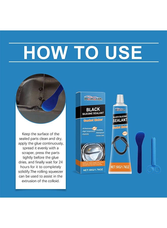 Homonth Black Silicone Sealant, RTV Silicone Gasket Maker, High Temperature, Oil Resistance, Seals Engine Parts Such as Cylinder Heads, Oil Sumps, Water Pumps (50g) - Image 3