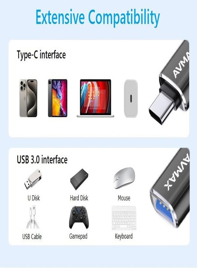 AVMAX USB C to USB Adapter 4 Pack,High-Speed Data Transfer,USB C Male to USB Female 3.0 OTG Adapter for iMac,MacBook Pro Air, iPhone 16 15,iPad,Microsoft Surface,Samsung Galaxy S24/S23/S22/S21 - Image 3