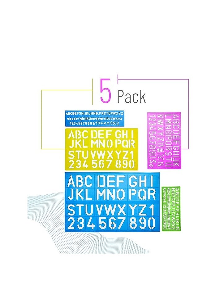Generic - Alphabet Templates, Alphabet Stencils, Pack of 5, Letter Stencils, Template Letters, Stencils Letters and Numbers, Art Stencils, Drawing Tools, Drafting Supplies, Tracing Letters and Numbers - Image 1