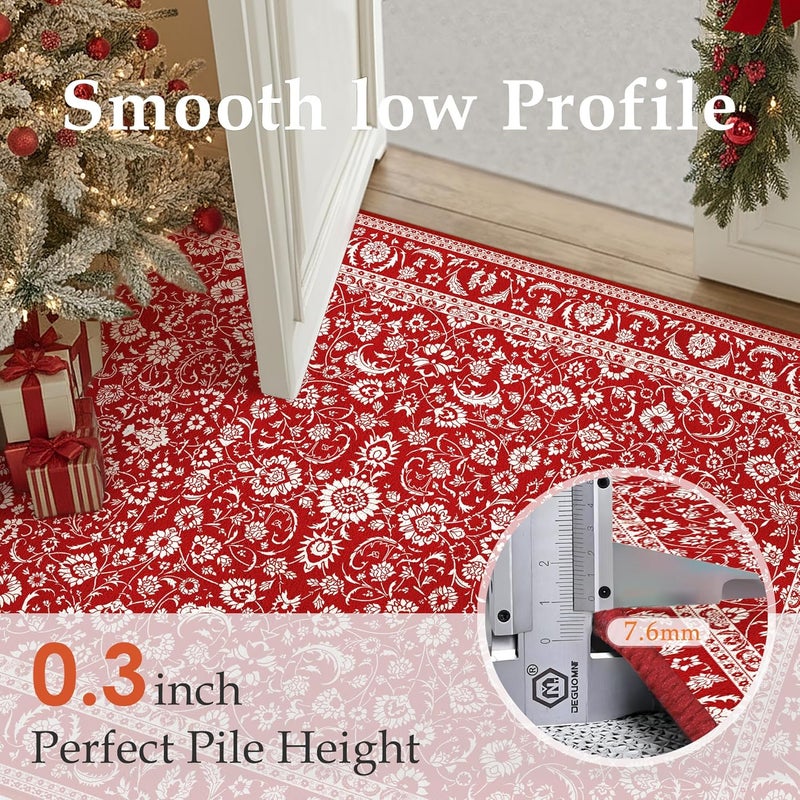 HUGEAR Christmas 8x10 Machine Washable Rugs Red Hallway Large Area Rug Indoor Accent Rug Floral Low Pile Carpet Soft Throw Aesthetic Rug Bedroom Living Room Office Dining Room Kitchen Laundry Room - Image 5