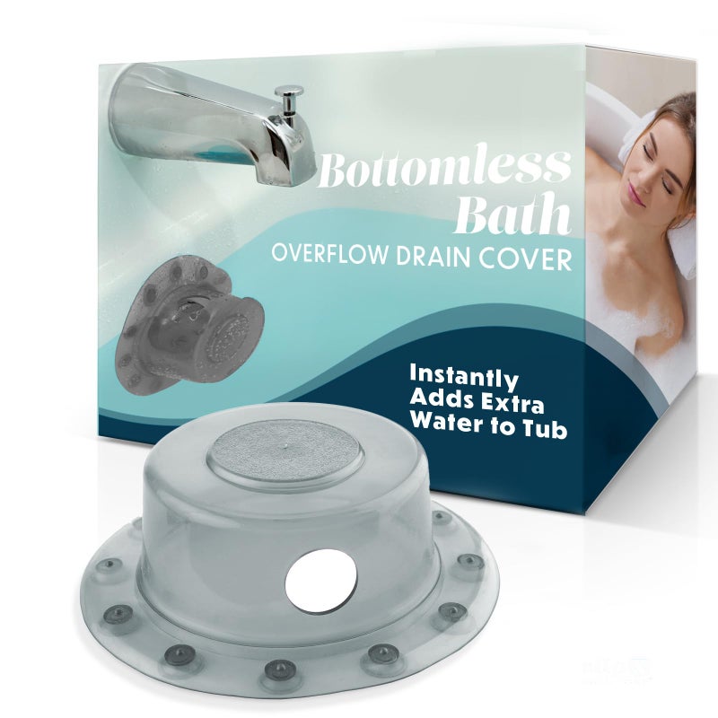 SlipX Solutions Bottomless Bath Overflow Drain Cover for Tub Adds Inches of Water to Bathtub for a Warmer Deeper Bath Spa Accessories Drain Block Water Stopper Plug 4 inch Inner Diameter Gray