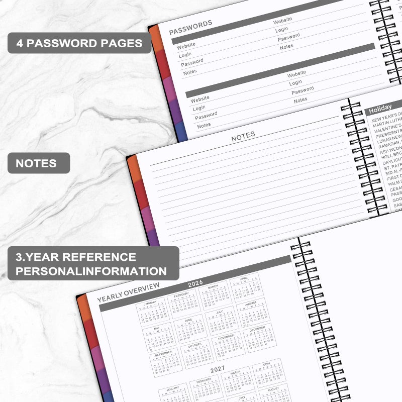 Artfan Monthly Planner 2026-2027 - JUL. 2026 - DEC. 2027, Planner 2026-2027 with Colorful Tabs, 8.5" x 11", 26-27 Monthly Planner/Calendar with Pocket, Thick Paper, Twin-Wire Binding - Black - Image 4