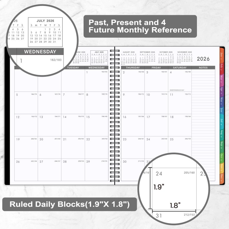 Artfan Monthly Planner 2026-2027 - JUL. 2026 - DEC. 2027, Planner 2026-2027 with Colorful Tabs, 8.5" x 11", 26-27 Monthly Planner/Calendar with Pocket, Thick Paper, Twin-Wire Binding - Black - Image 3