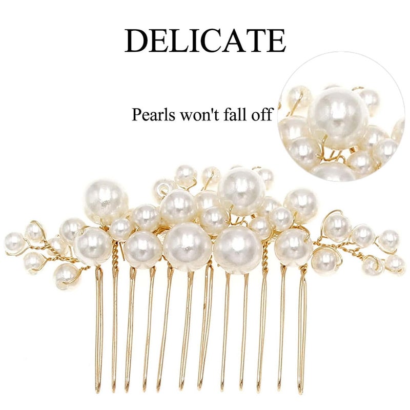 Sppry Wedding Pearl Hair Combs Set of 5 Pieces - Prom Hair Pins Accessories for Bridal Women (Gold) - Image 4