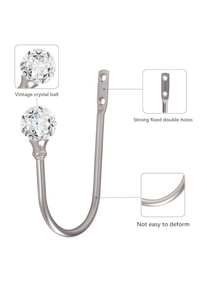 جيه زد اس مثبتات ستائر JZS، مثبتات ستائر جدارية مع كرة كريستالية شفافة، حامل ستائر معدني متين مزخرف للنوافذ، خطافات ستائر مع براغي، قطعتان، فضي عتيق - Image 3
