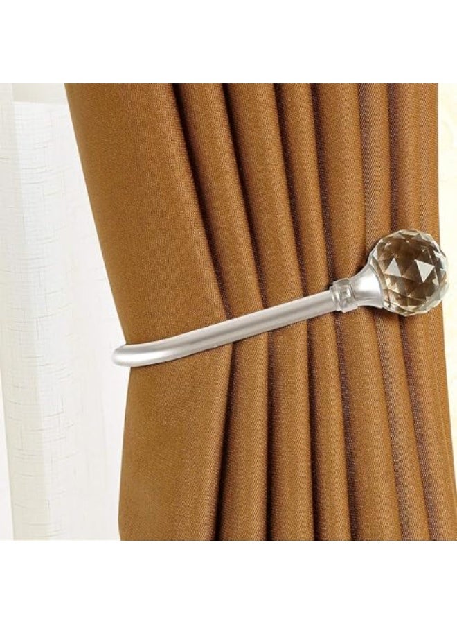 جيه زد اس مثبتات ستائر JZS، مثبتات ستائر جدارية مع كرة كريستالية شفافة، حامل ستائر معدني متين مزخرف للنوافذ، خطافات ستائر مع براغي، قطعتان، فضي عتيق - Image 5