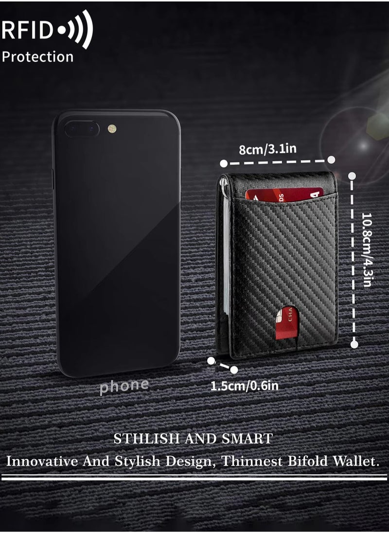 Generic - Men's Slim Carbon Fiber Leather Wallet for Cash and Cards Men's Wallets, Simple Credit Card Holder-RFID Blocking - Image 1
