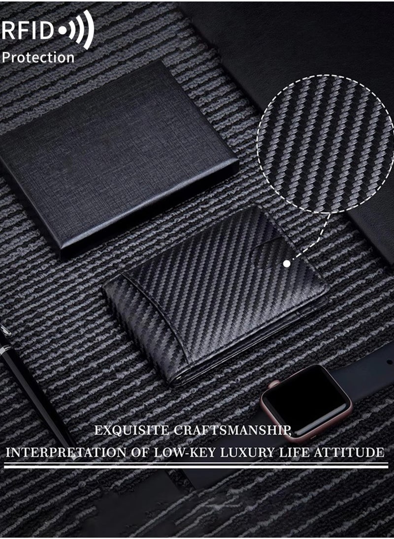 Generic - Men's Slim Carbon Fiber Leather Wallet for Cash and Cards Men's Wallets, Simple Credit Card Holder-RFID Blocking - Image 1