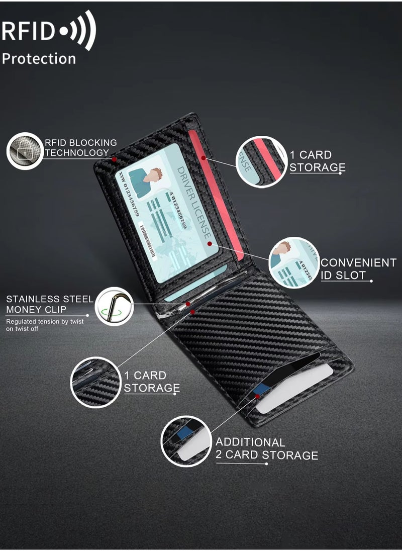 Generic - Men's Slim Carbon Fiber Leather Wallet for Cash and Cards Men's Wallets, Simple Credit Card Holder-RFID Blocking - Image 1