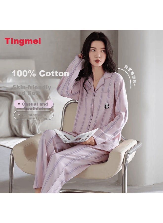 Gracewell Women's 100% Cotton Pajama Set Long Sleeve Long Pants Spring Autumn Cute Panda Print Cotton Loungewear