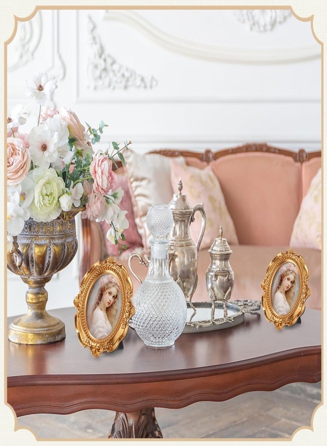 AceOrbit 10 Pcs Gold Mini Picture Frames Pack Small Retro Photo Frames with Backboard Antique Vintage Ornate Baroque Ornaments for Wall Hanging Tabletop Display Wedding Christmas Decor (Oval) - Image 4