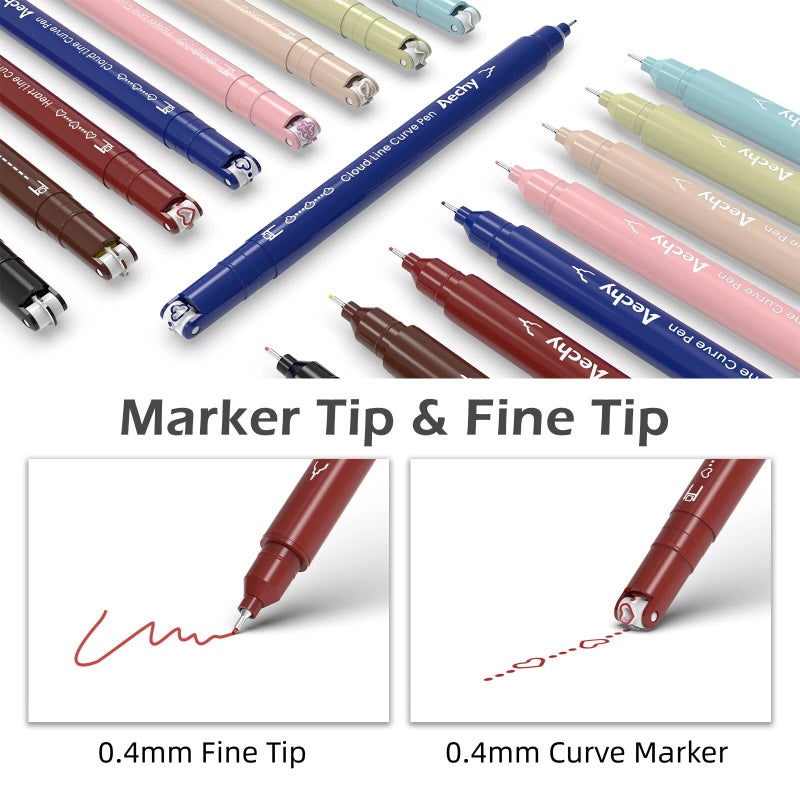 AECHY Colored Curve Highlighter Pens Set - 8 Different Shapes & 8 Colors Fine Tips for Writing, Journaling, Note Taking, Drawing, Scrapbook Art, School Supplies (Classic) - Image 2