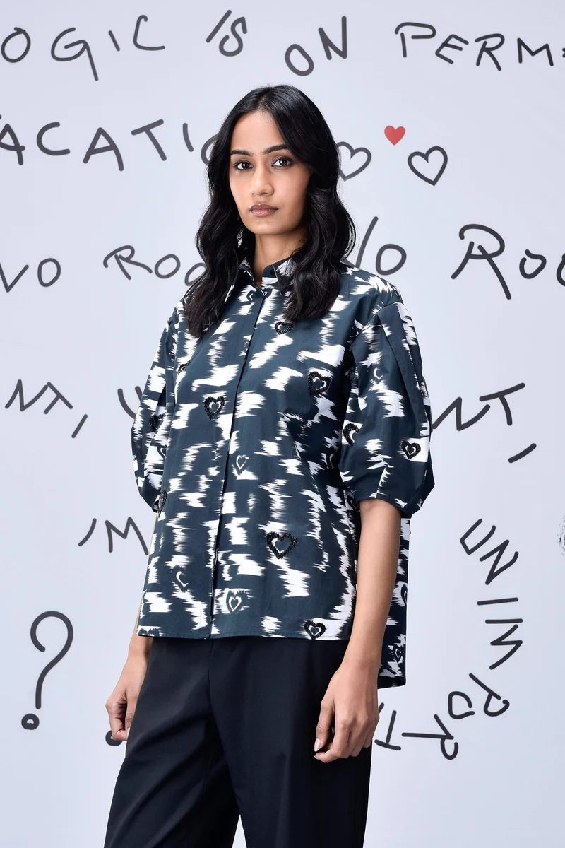 Genes Lecoanet Hemant Ikkat Print Regular fit Top - Black