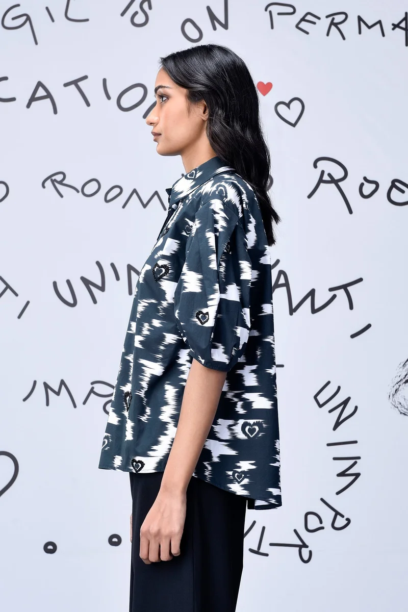 Genes Lecoanet Hemant Ikkat Print Regular fit Top - Black