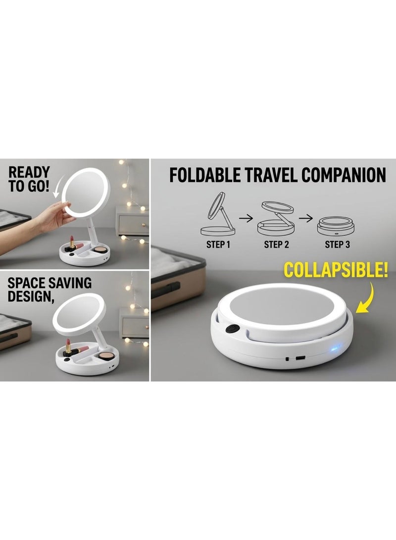 مرآة LED دوّارة مزدوجة الوجه، تكبير 1x و10x، متوافقة مع بطاريات AA / كابل Micro USB. - Image 2