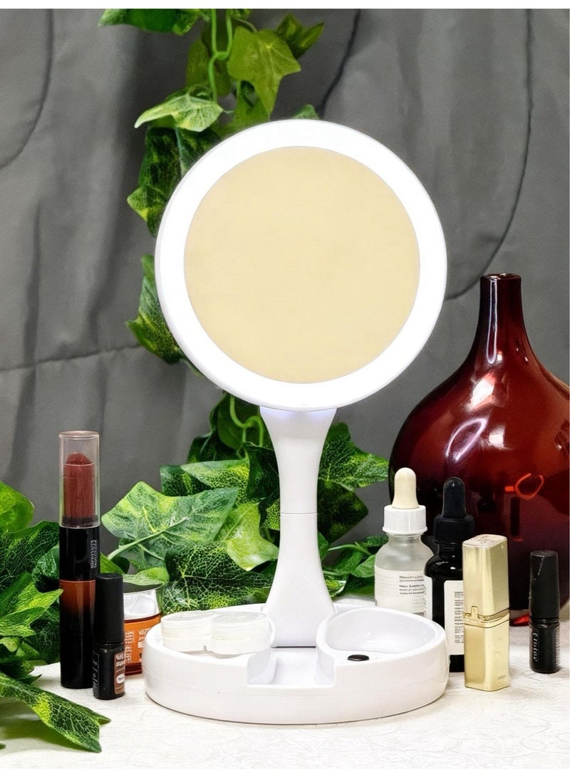 مرآة LED دوّارة مزدوجة الوجه، تكبير 1x و10x، متوافقة مع بطاريات AA / كابل Micro USB. - Image 1