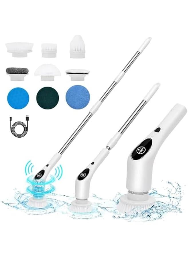 HOOKOR Electric Spin Scrubber Shower Scrubber with Long Handle for Cleaning Bathroom 9 Replaceable Cleaning Brush Heads Power Scrubber 3 Speed Modes Retractable Shower Brush for Bathtub Tile Floor - Image 1