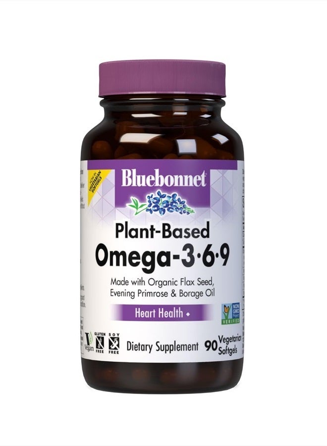 Bluebonnet Nutrition Plant Based Omega 3-6-9-1000 mg – for Heart Health* – Highly Absorbable Cold Pressed Oil – Non-GMO Project Verified, Vegan – Free of Gluten, Soy & Milk - 90 Softgels, 90 Serving - Image 1