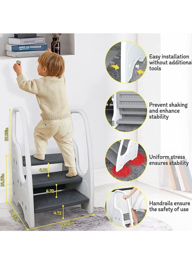 Jorunb - Kids Step Stool Toddler Step Stool for Kids Toddlers Two Step Standing Tower for Bathroom Sink Kitchen Counter Toilet Potty Stool Step Ladder Learning Helper with Handles Round Armrest (Blue) - Image 1