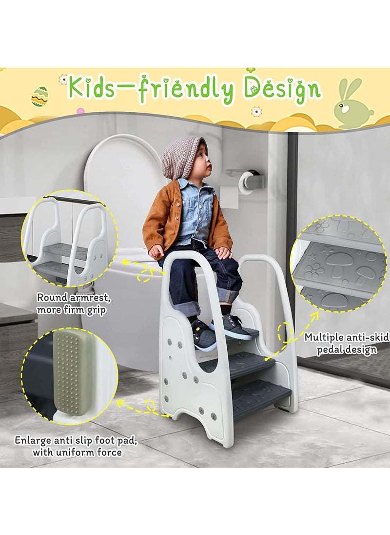 Jorunb - Kids Step Stool Toddler Step Stool for Kids Toddlers Two Step Standing Tower for Bathroom Sink Kitchen Counter Toilet Potty Stool Step Ladder Learning Helper with Handles Round Armrest (Blue) - Image 1