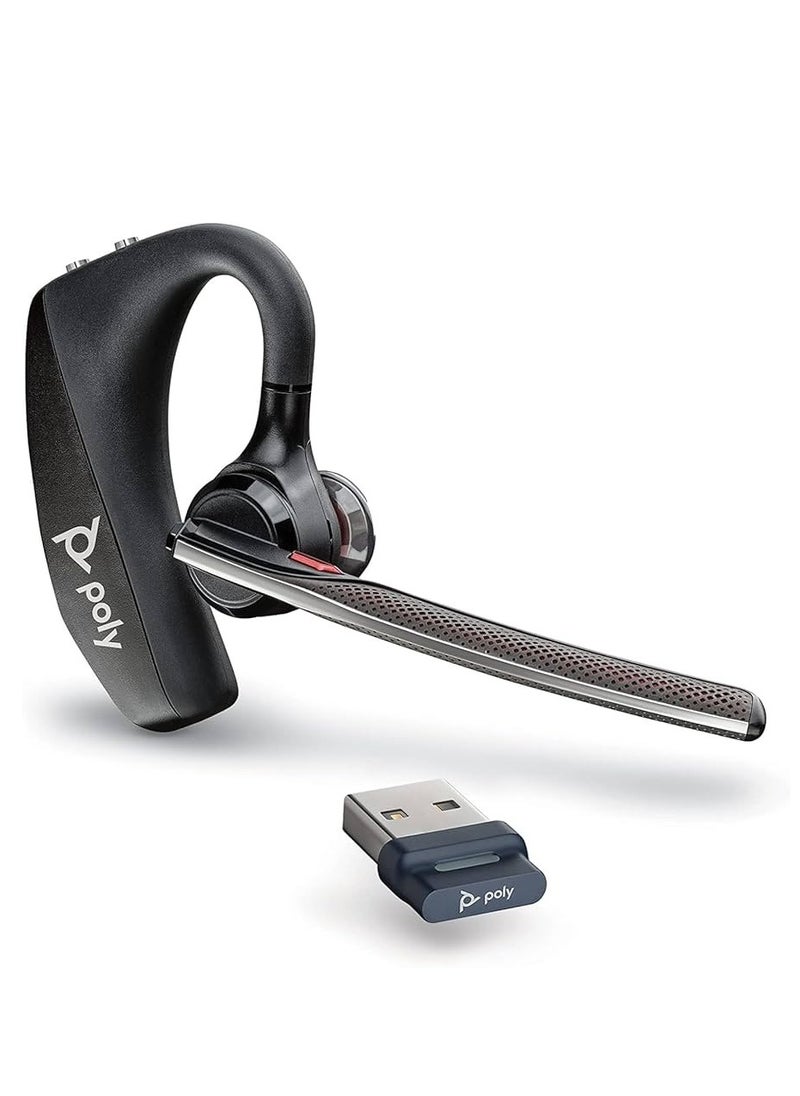 Poly Voyager 5200 UC USB-A Headset, Bluetooth 5.0, 4-Mic Noise Cancelling, WindSmart Technology, HD Voice, Smart Sensors, Voice Assistant, Up to 7 Hours Talk Time, Omnidirectional Mic, Compatible with Windows, macOS, Android & iOS, Includes BT600 USB Adapter, Rechargeable Li-ion Battery, Black | 7K2E1AA