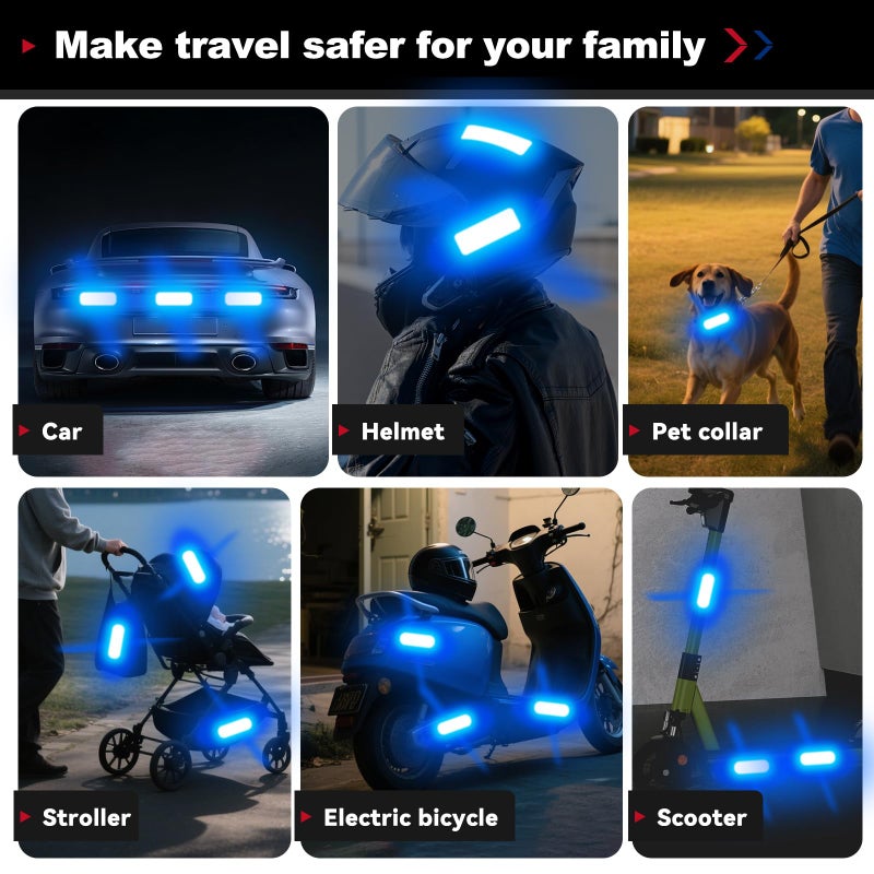 PHIXBEAR 20 Pcs Super Reflection Reflective Stickers, Blue, Safety Reflective Tape for Car, Bike, Mailbox, Helmet, Outdoor, Waterproof, 3.15" X 1.18" - Image 3