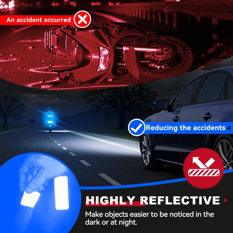 PHIXBEAR 20 Pcs Super Reflection Reflective Stickers, Blue, Safety Reflective Tape for Car, Bike, Mailbox, Helmet, Outdoor, Waterproof, 3.15" X 1.18" - Image 2