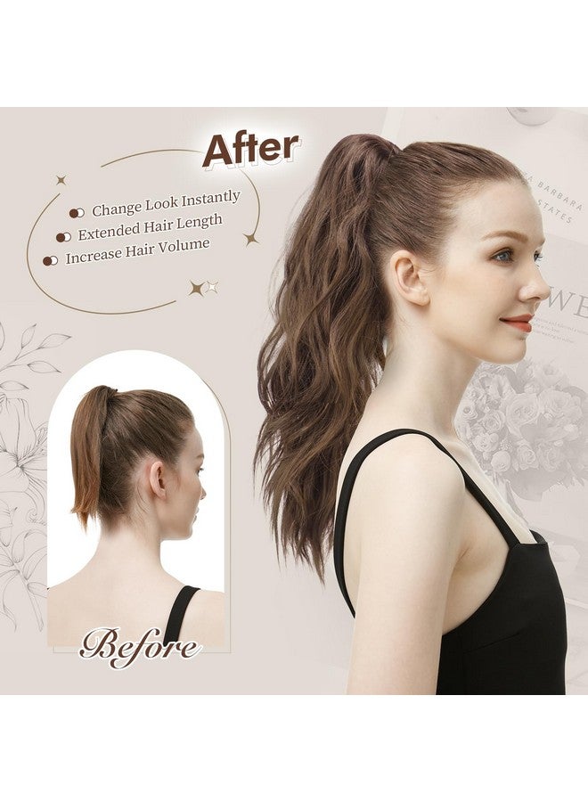 فيشبن وصلات ذيل الحصان من FESHFEN، مشبك ذيل حصان بطول 20 بوصة، قطعة شعر ذيل حصان صناعية، قطعة شعر مموجة طبيعية للنساء، بني غامق وأشقر كراميل - Image 4