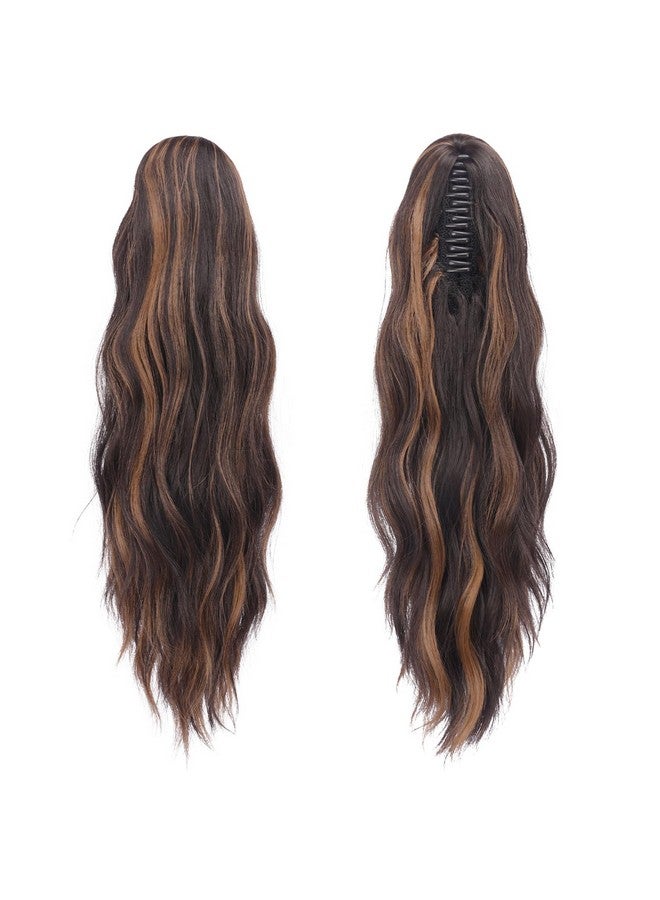 فيشبن وصلات ذيل الحصان من FESHFEN، مشبك ذيل حصان بطول 20 بوصة، قطعة شعر ذيل حصان صناعية، قطعة شعر مموجة طبيعية للنساء، بني غامق وأشقر كراميل - Image 2