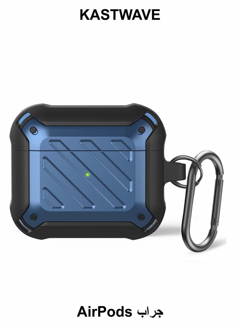كاست ويف غطاء حافظة متوافق مع AirPods الجيل الثالث 2021، تصميم ممتص للصدمات وغطاء حماية متين لكامل الجسم مع سلسلة مفاتيح، مصباح LED أمامي مرئي - أزرق - Image 1