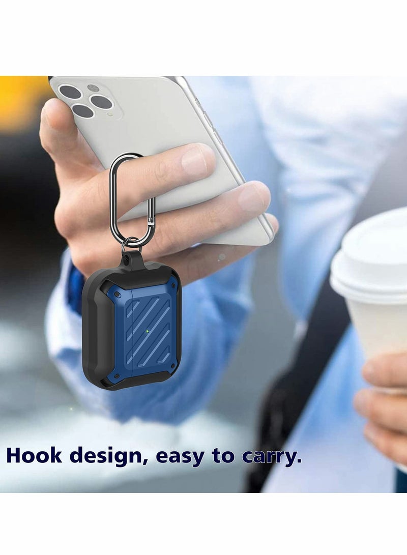 كاست ويف غطاء حافظة متوافق مع AirPods الجيل الثالث 2021، تصميم ممتص للصدمات وغطاء حماية متين لكامل الجسم مع سلسلة مفاتيح، مصباح LED أمامي مرئي - أزرق - Image 3