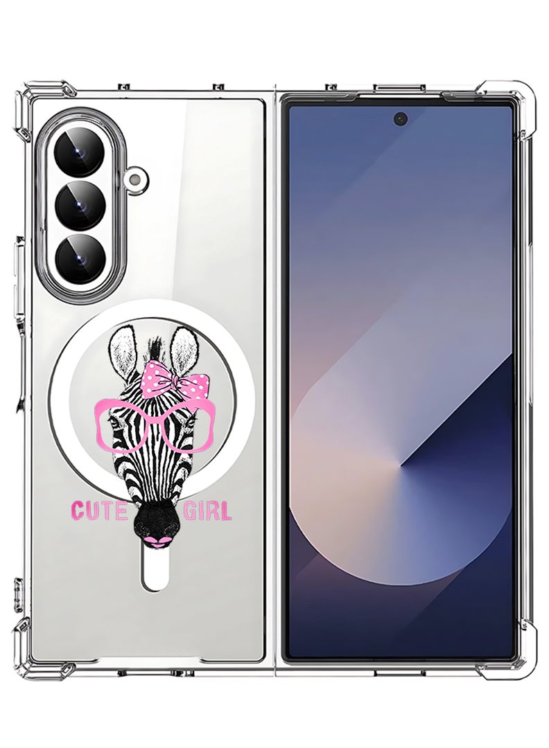 Theodor Magnetic Case for Samsung Galaxy Z Fold 7 Compatible with MagSafe Wireless Charging, Shockproof Phone Bumper Cover Cute girl zebra - Image 1
